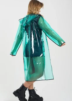Coats & Jackets>Brave Soul Hooded Longline Rain Mac With Contrasting Binding Green