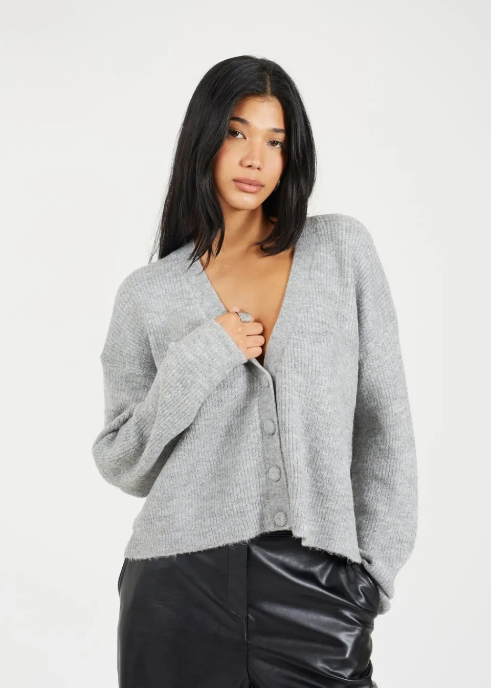 Tops>Brave Soul Grey Button Through Soft Knit Cardigan