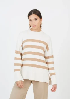 Knitwear>Brave Soul Ivory Striped Loose Fit Jumper with Wide Sleeves