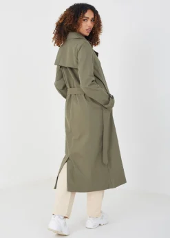 Coats & Jackets>Brave Soul Khaki Double-Breasted Longline Trench Coat