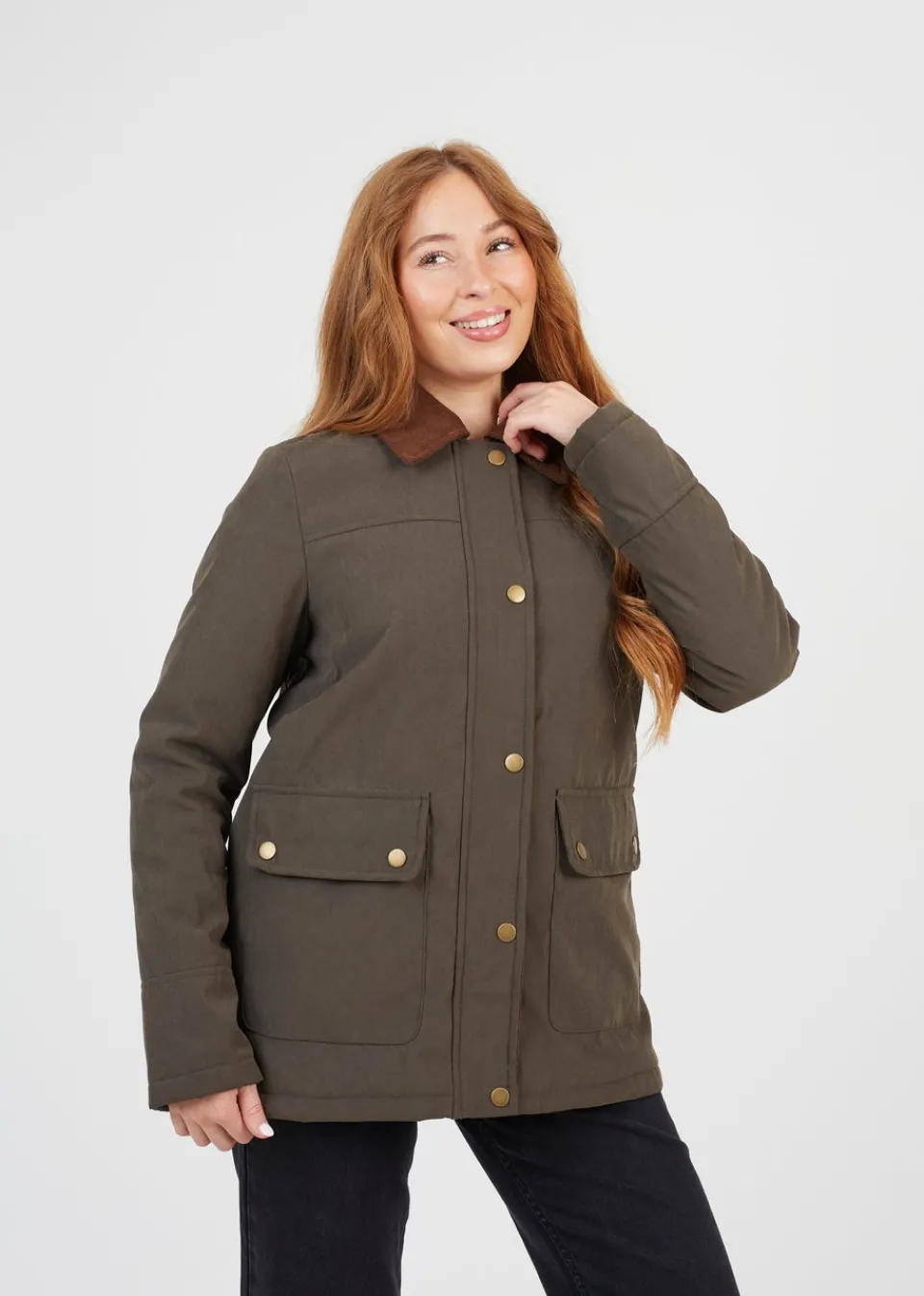 Coats & Jackets>Brave Soul Khaki Twill Jacket with Cord Collar