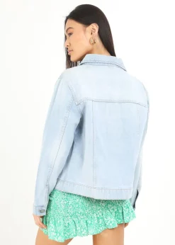 Coats & Jackets>Brave Soul Light Blue Blooms Western Style Denim Jacket LightBlue
