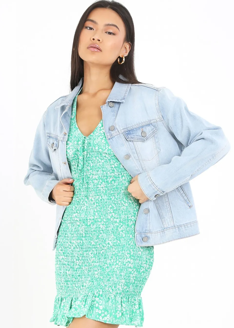 Coats & Jackets>Brave Soul Light Blue Blooms Western Style Denim Jacket LightBlue