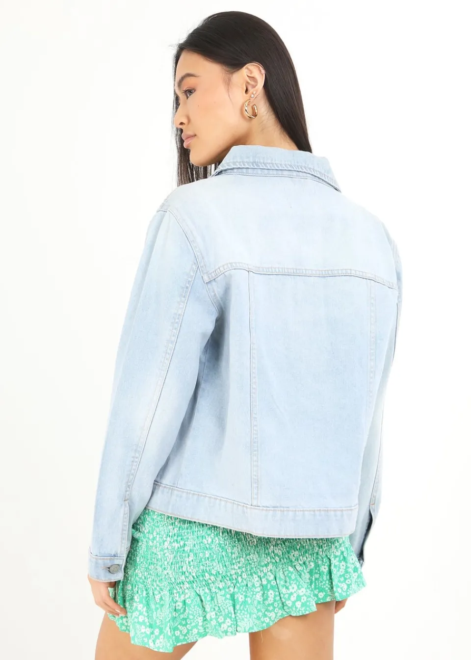 Coats & Jackets>Brave Soul Light Blue Blooms Western Style Denim Jacket LightBlue