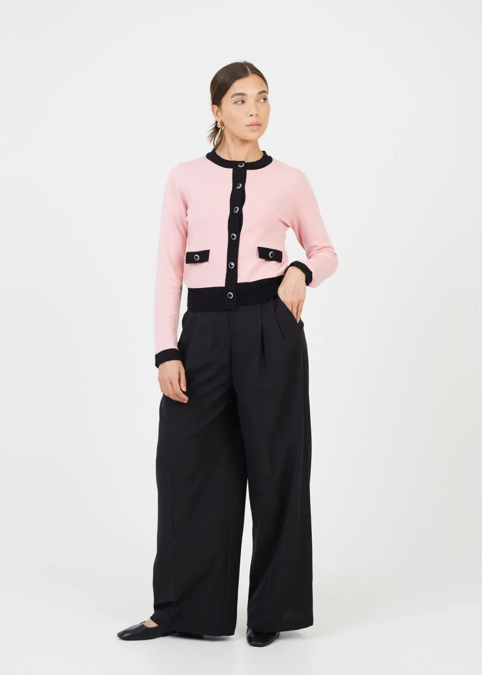 Tops>Brave Soul Pink Classic Round Neck Cardigan