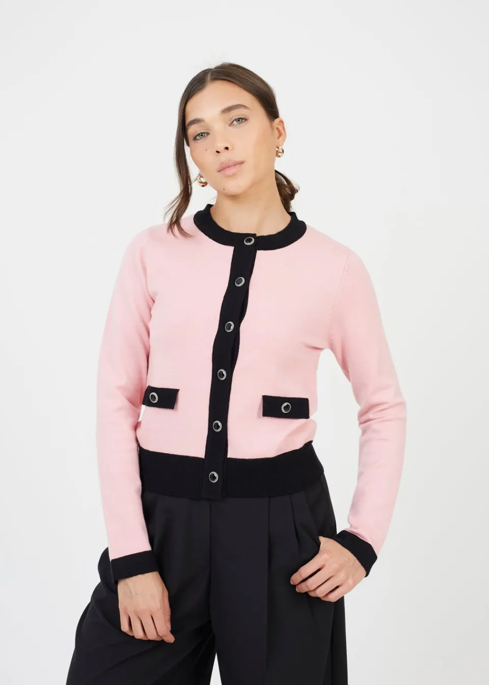 Tops>Brave Soul Pink Classic Round Neck Cardigan