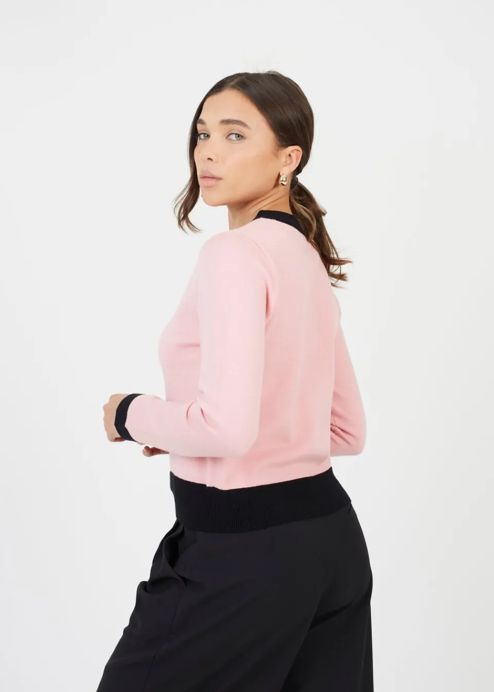 Tops>Brave Soul Pink Classic Round Neck Cardigan