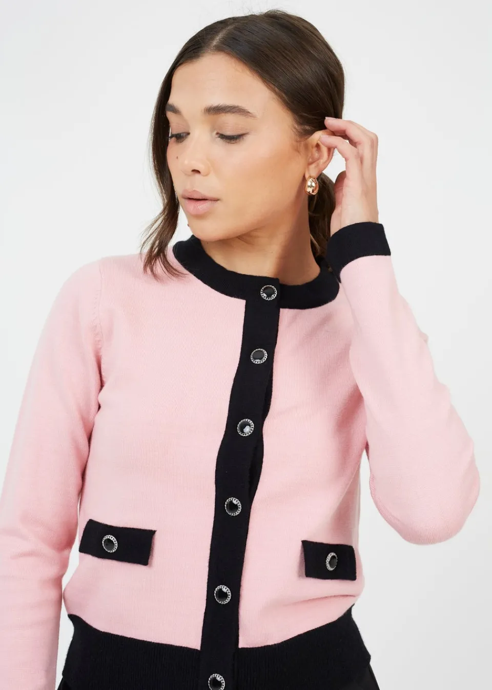 Tops>Brave Soul Pink Classic Round Neck Cardigan