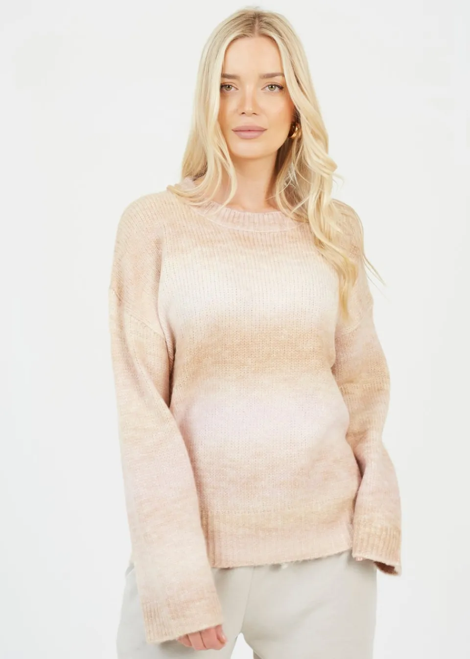 Knitwear>Brave Soul Stone Crew Neck Space Dye Knitted Jumper
