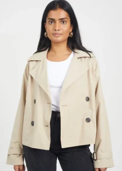 Coats & Jackets>Brave Soul Stone Double Breasted Short Trench Coat