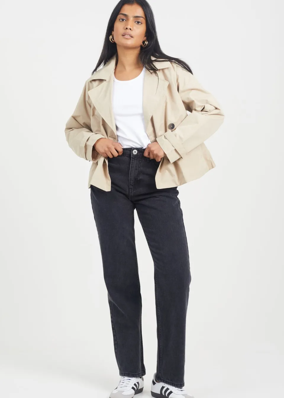 Coats & Jackets>Brave Soul Stone Double Breasted Short Trench Coat
