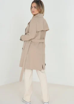Coats & Jackets>Brave Soul Double Breasted Short Trench Coat Stone