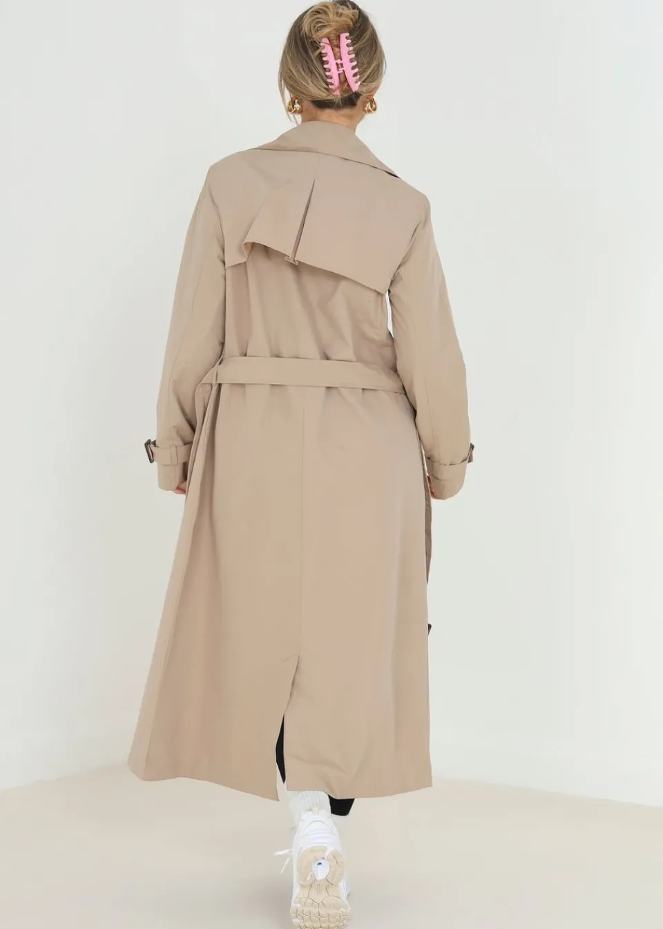 Coats & Jackets>Brave Soul Stone Double-Breasted Longline Trench Coat