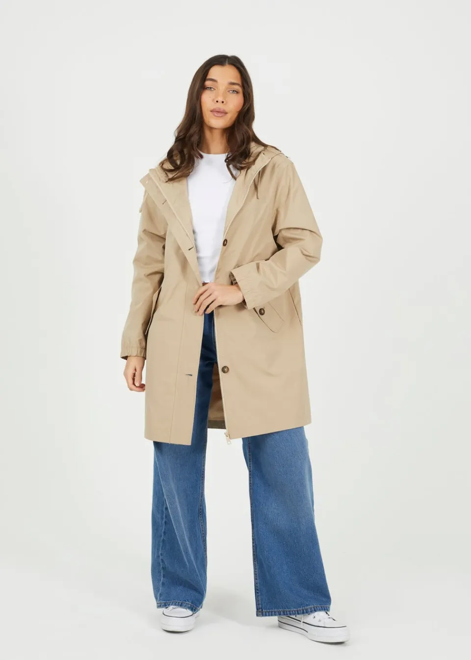 Coats & Jackets>Brave Soul Stone Lightweight Parka Style Hooded Jacket