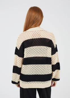 Knitwear>Brave Soul Stone Lightweight Stripe Open Knit Jumper