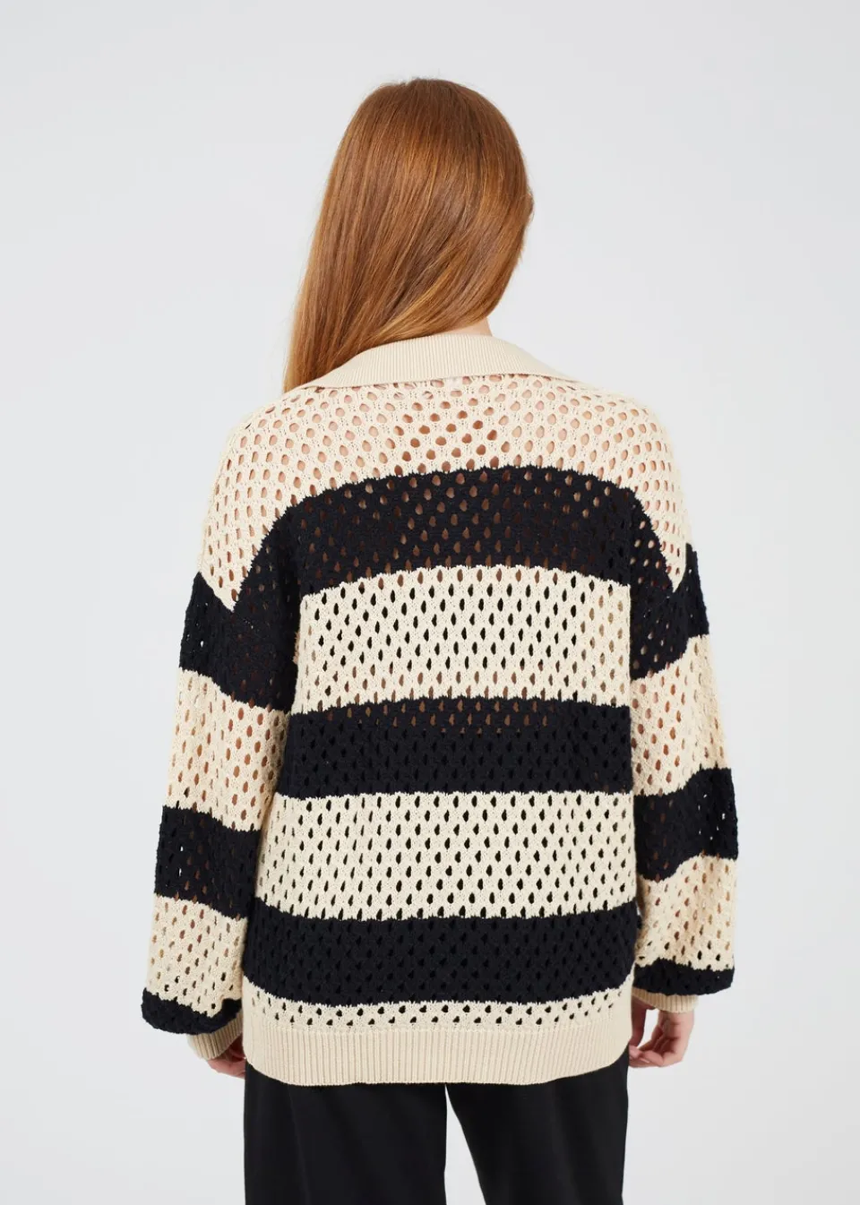 Knitwear>Brave Soul Stone Lightweight Stripe Open Knit Jumper