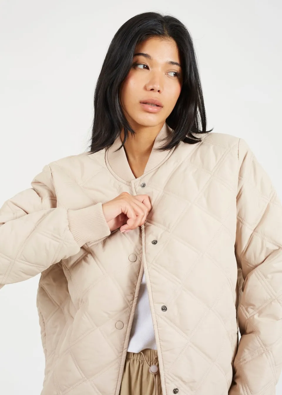 Coats & Jackets>Brave Soul Stone Quilted Bomber Jacket