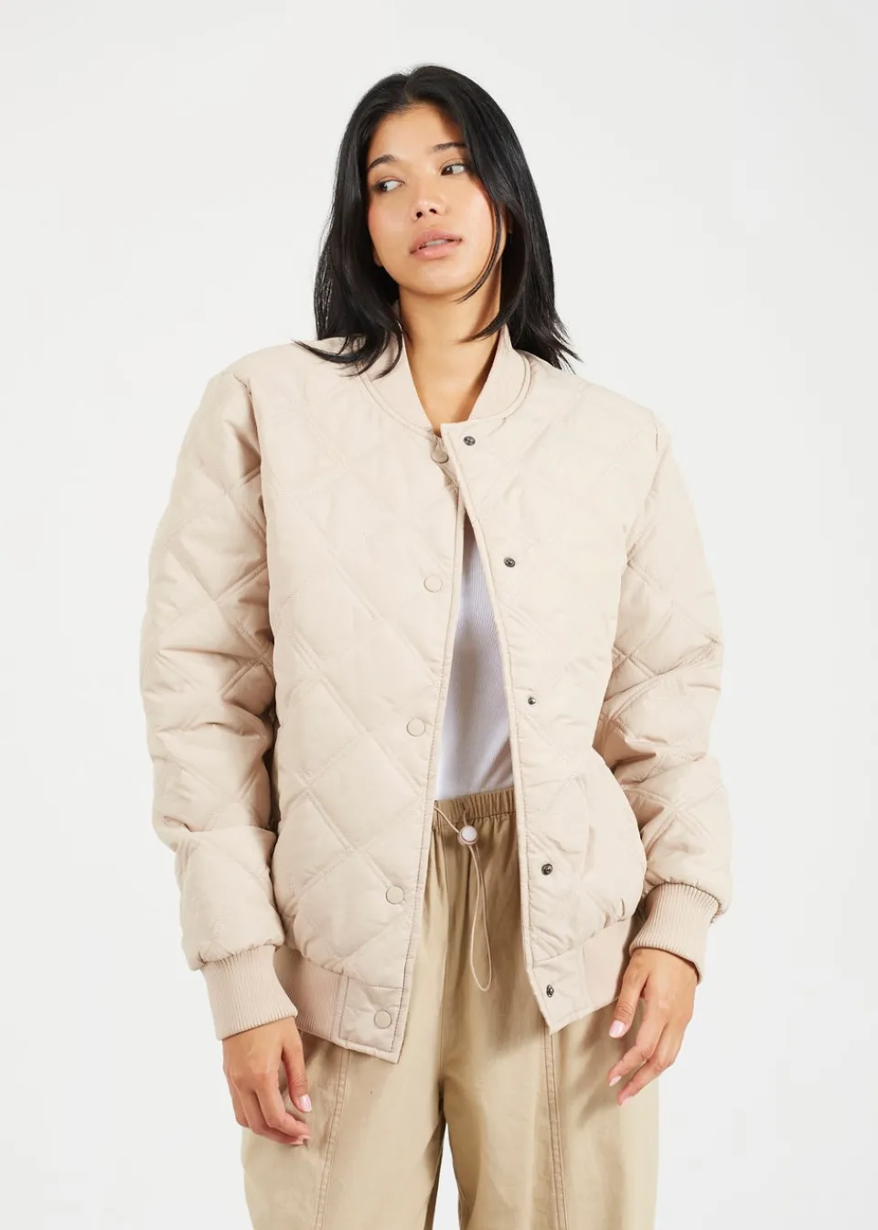Coats & Jackets>Brave Soul Stone Quilted Bomber Jacket