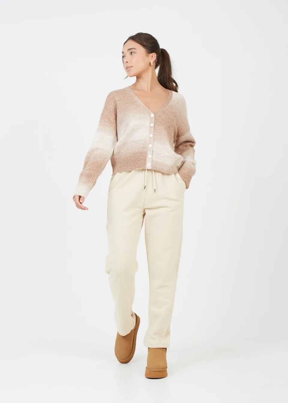 Tops>Brave Soul Tan Button Through Space Dye Cardigan