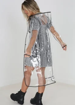 Coats & Jackets>Brave Soul White Hooded Longline Clear Rain Mac With Contrasting Binding