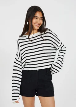 Tops>Brave Soul White Lightweight Stripe Jumper