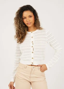 Tops>Brave Soul White Stitch Detail Crew Neck Cardigan