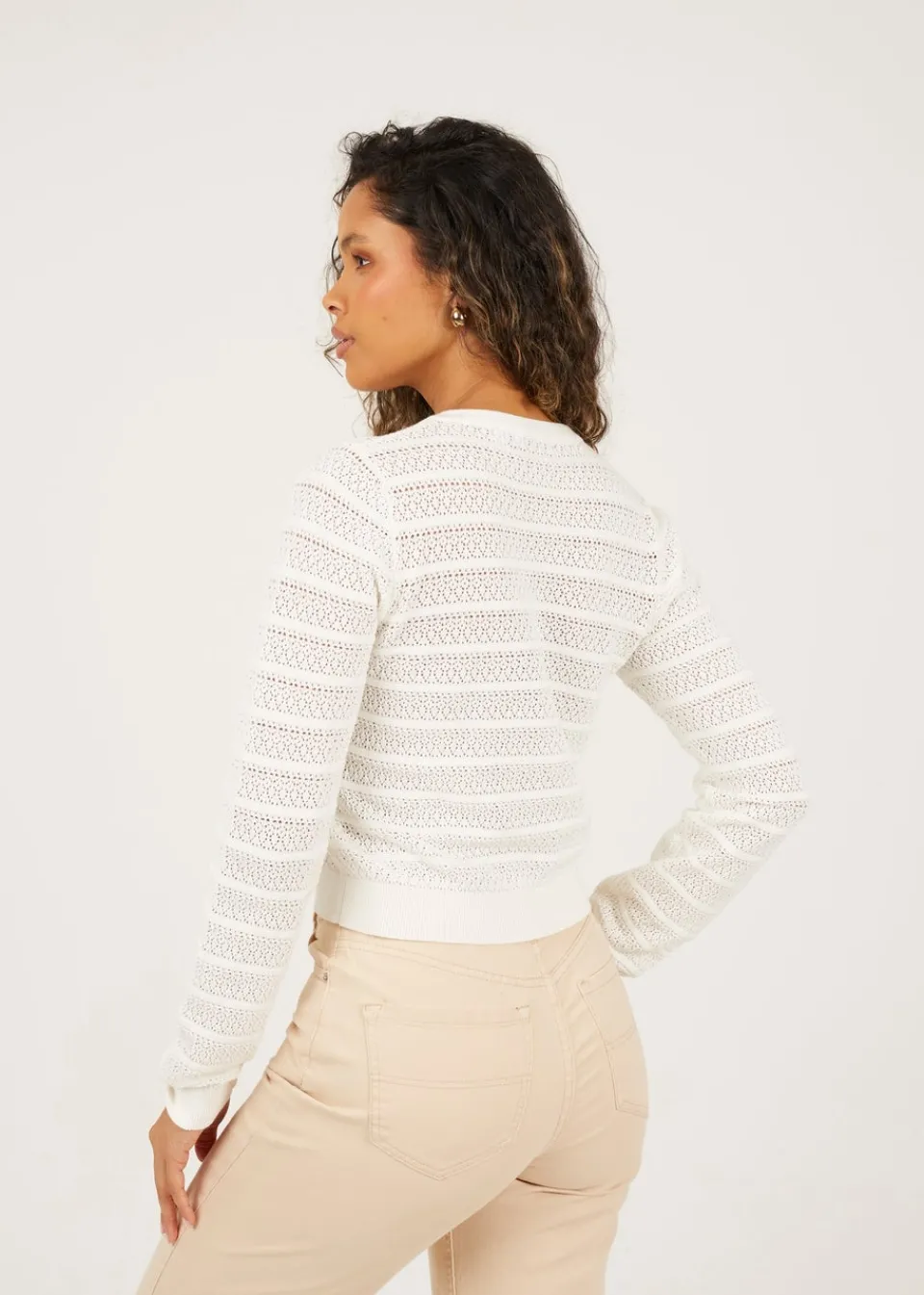 Tops>Brave Soul White Stitch Detail Crew Neck Cardigan