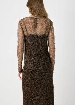 Dresses>Papaya Brown Animal Plisse Midi Dress