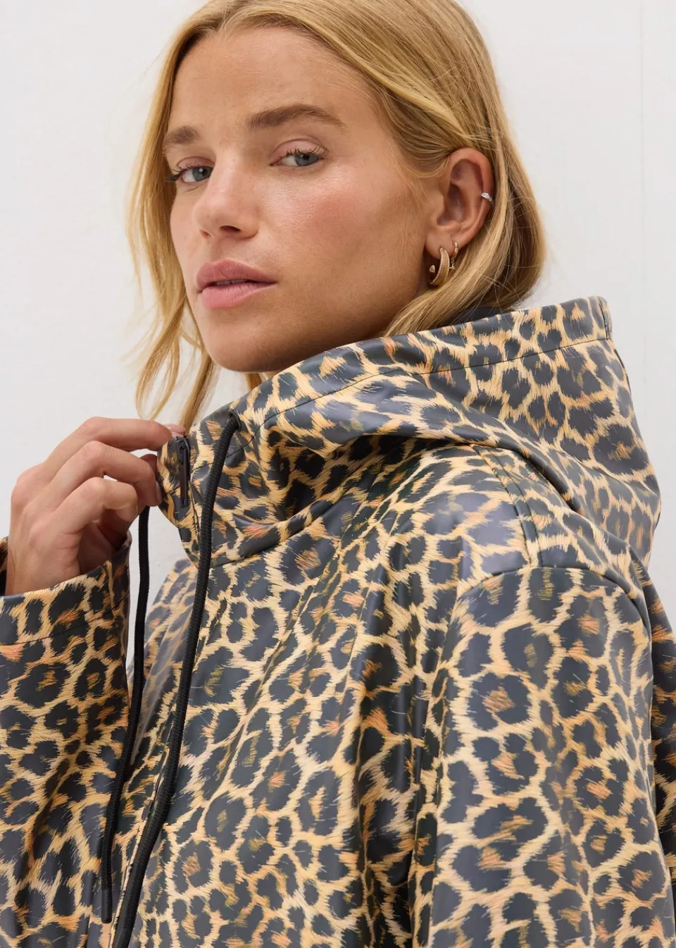 Coats & Jackets>Papaya Brown Animal Print Rubberised Showerproof Parka Coat