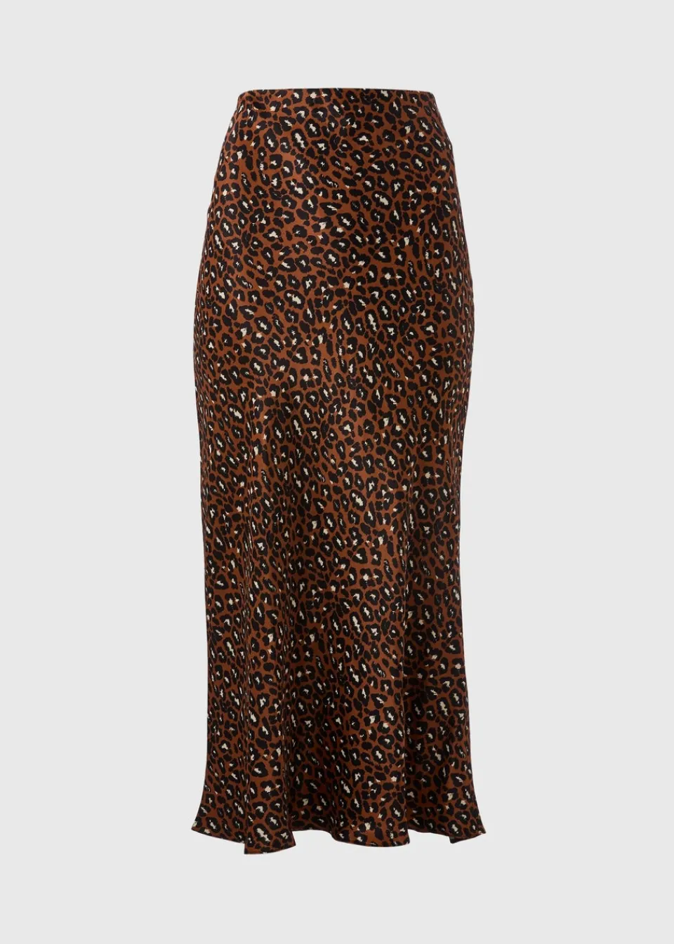 Skirts>Papaya Brown Animal Print Satin Midaxi Slip Skirt