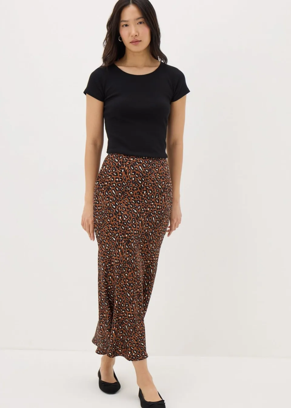 Skirts>Papaya Brown Animal Print Satin Midaxi Slip Skirt