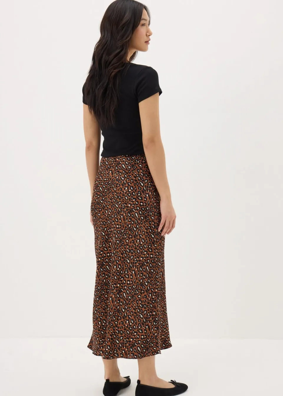 Skirts>Papaya Brown Animal Print Satin Midaxi Slip Skirt