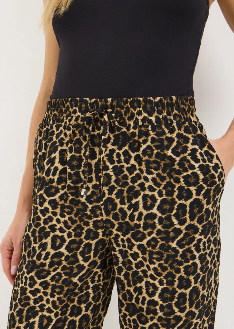 Trousers>Papaya Brown Animal Print Tapered Trousers