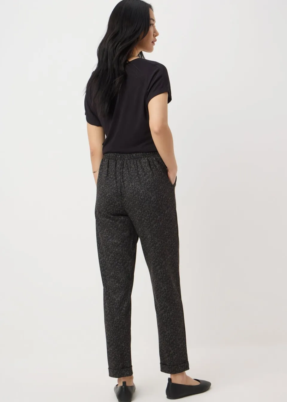 Trousers>Papaya Brown Animal Tapered Ponte Trousers