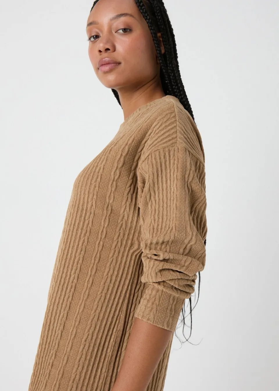 Knitwear>Papaya Cable Knit Mini Dress Brown