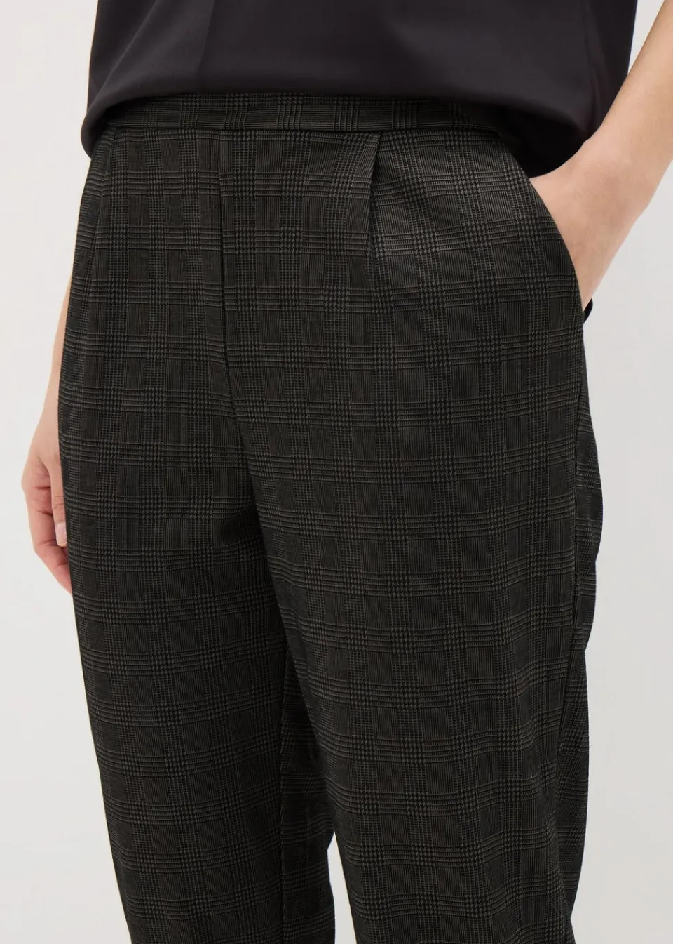 Trousers> Brown Check Ponte Tapered Trousers