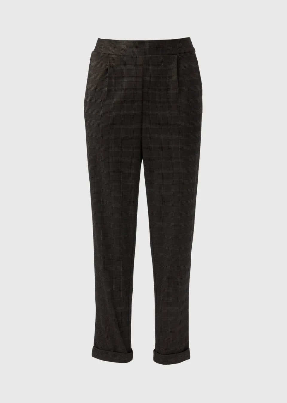 Trousers> Brown Check Ponte Tapered Trousers