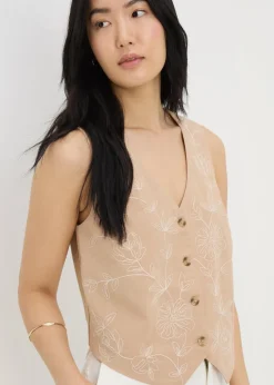 Tops> Brown Embroidered Waistcoat