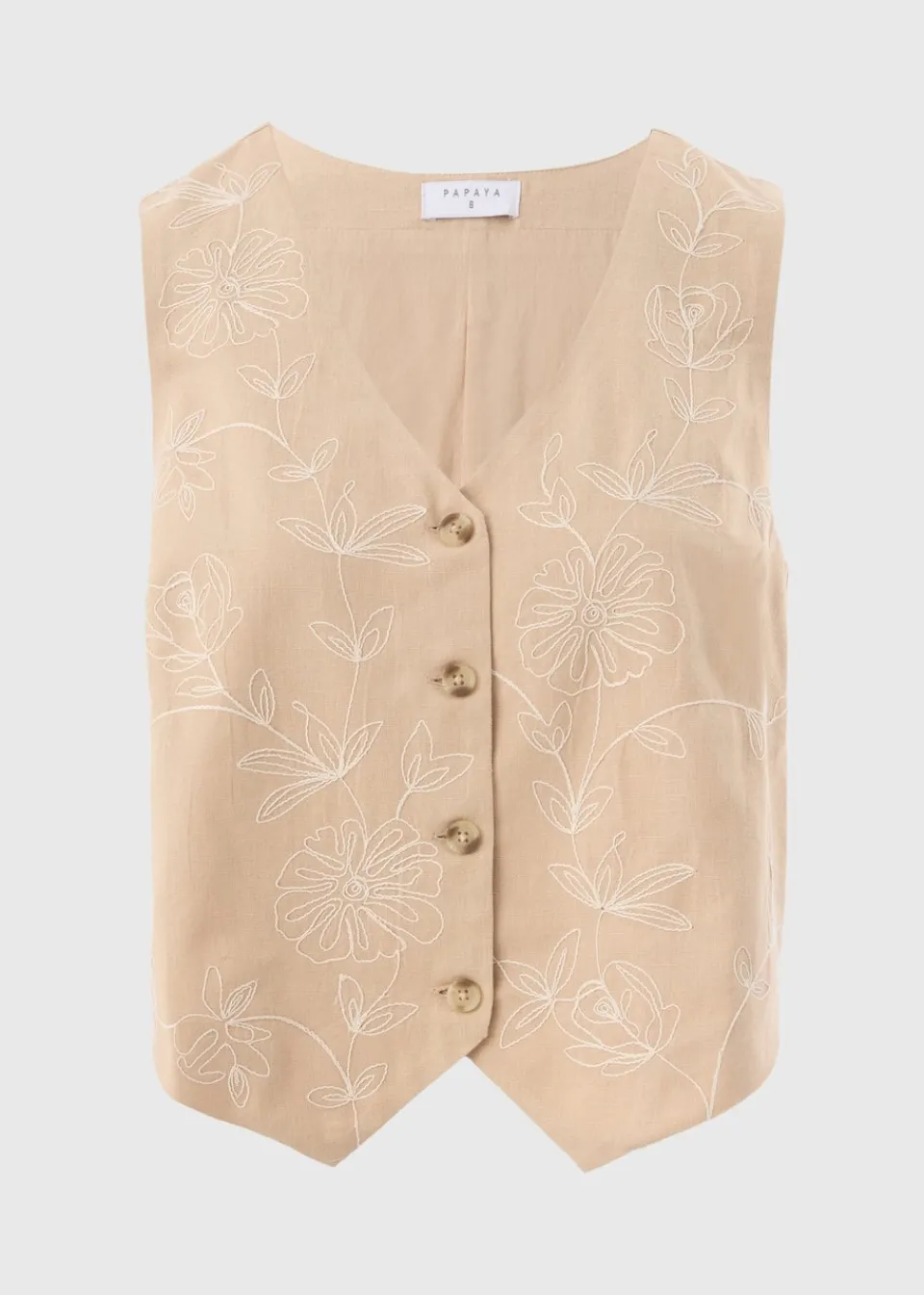 Tops> Brown Embroidered Waistcoat