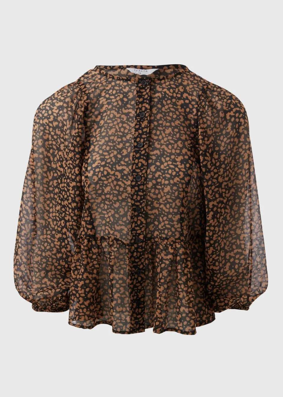 Tops>Papaya Brown Gathered Volume Sleeve Blouse