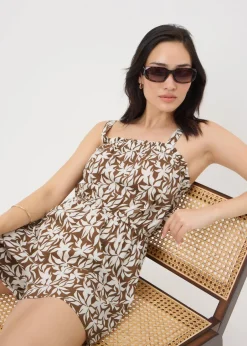 Jumpsuits & Playsuits>Papaya Brown Leaf Print Playsuit