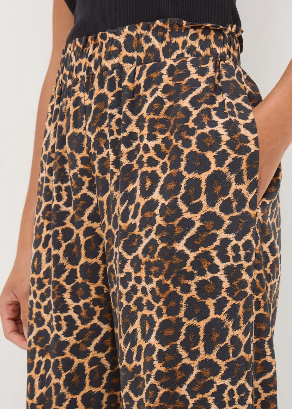Trousers>Papaya Brown Leopard Print Cropped Trousers