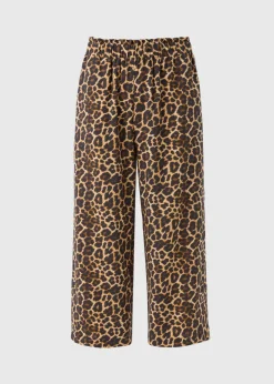 Trousers>Papaya Brown Leopard Print Cropped Trousers