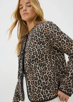 Coats & Jackets>Papaya Brown Leopard Print Quilted Jacket