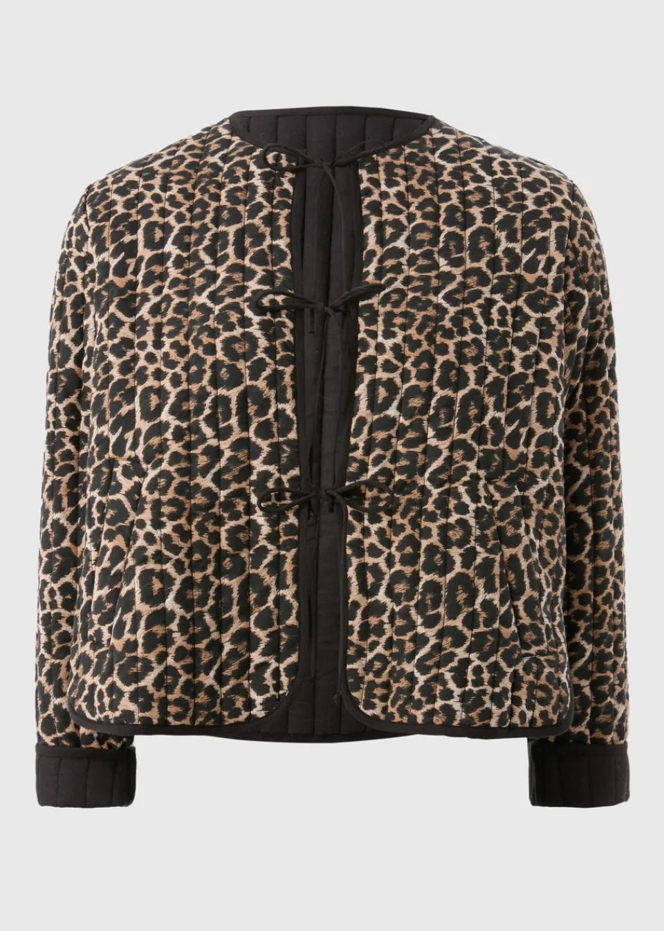 Coats & Jackets>Papaya Brown Leopard Print Quilted Jacket