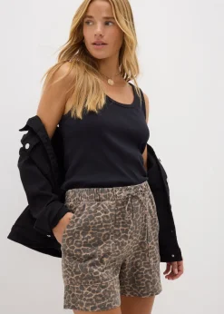 Shorts>Papaya Brown Leopard Print Utility Shorts