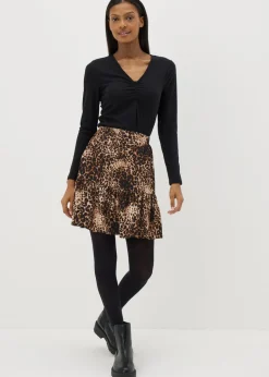 Skirts>Papaya Brown Leopard Tiered Mini Skirt