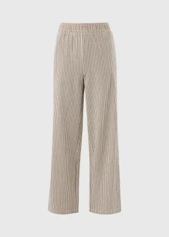Trousers>Papaya Brown Seersucker Stripe Co Ord Cropped Trousers