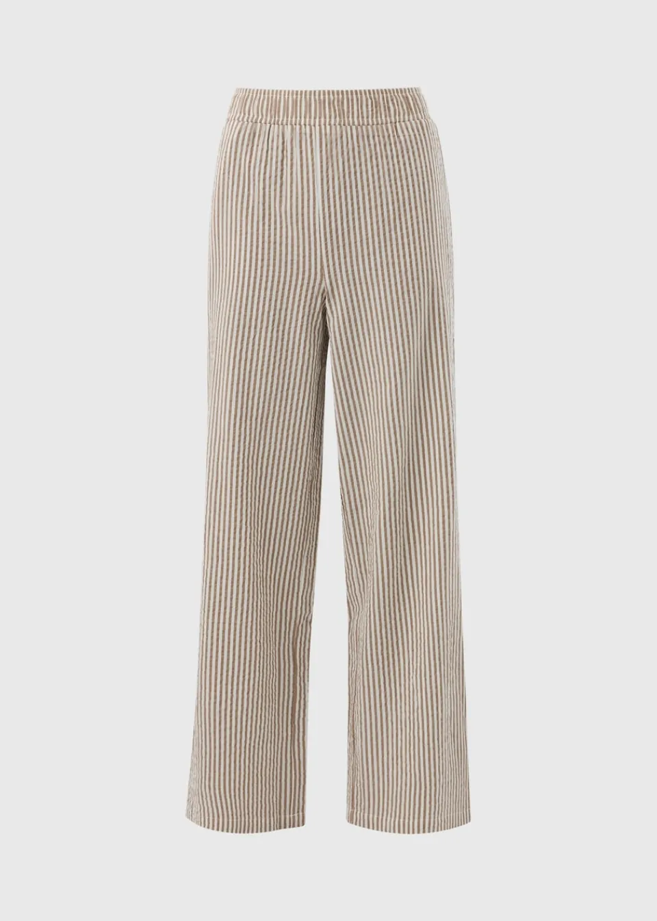 Trousers>Papaya Brown Seersucker Stripe Co Ord Cropped Trousers