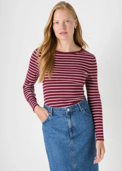 T-Shirts>Papaya Burgundy Stripe Fitted T-Shirt